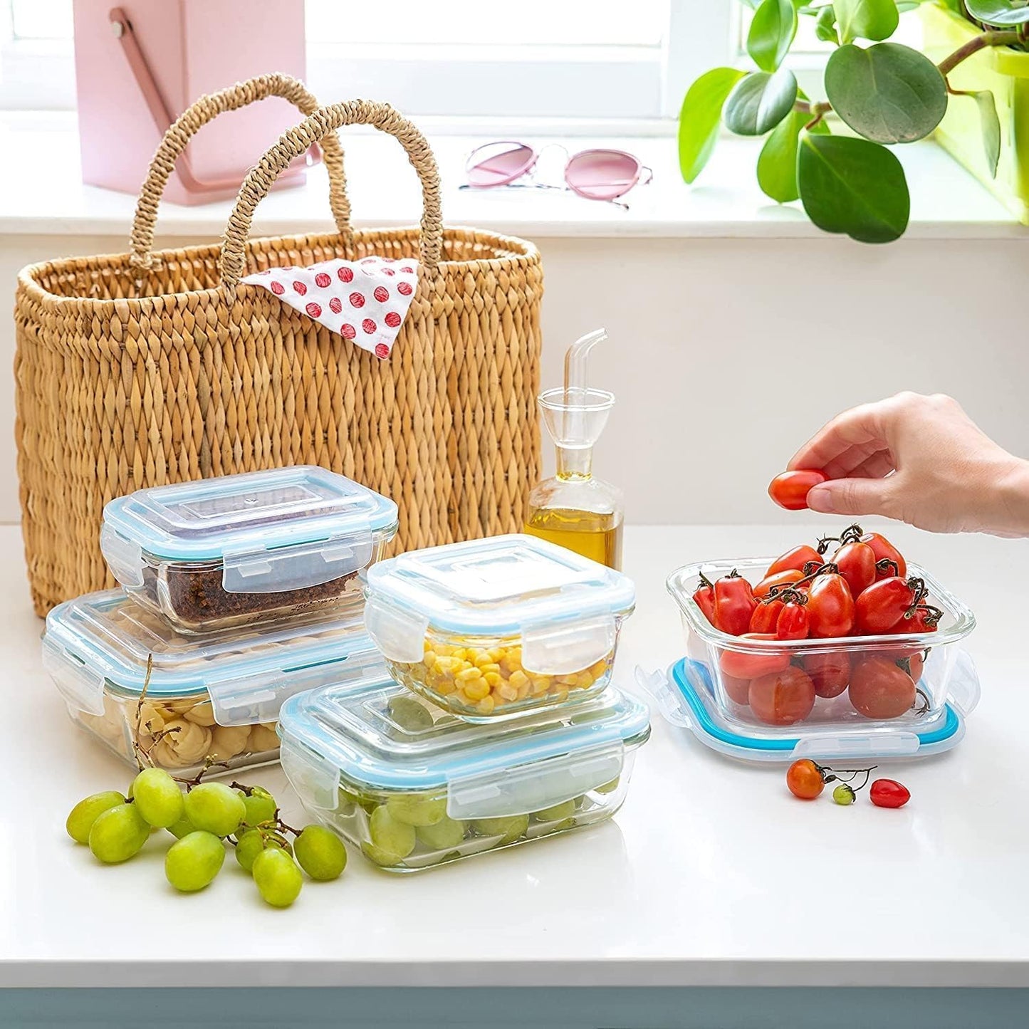 Glass Meal Prep Containers | 10-Piece Snap-Lock Set