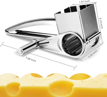 JLLOM Cheese Grater, Rotary Cheese Grater Handheld with 3 Drum Blades, Rotary Handheld Cheese Shredder Grater Stainless Steel
