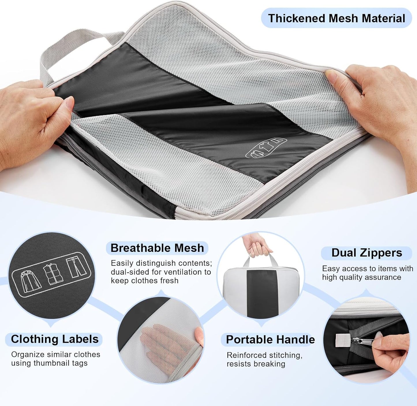 10 Set Compression Packing Cubes for Travel Essentials,Compressible Expandable Packing Cubes for Suitcase, Luggage Garment Bags for Travel,Handy Helper for Organizing Clothes(Black)