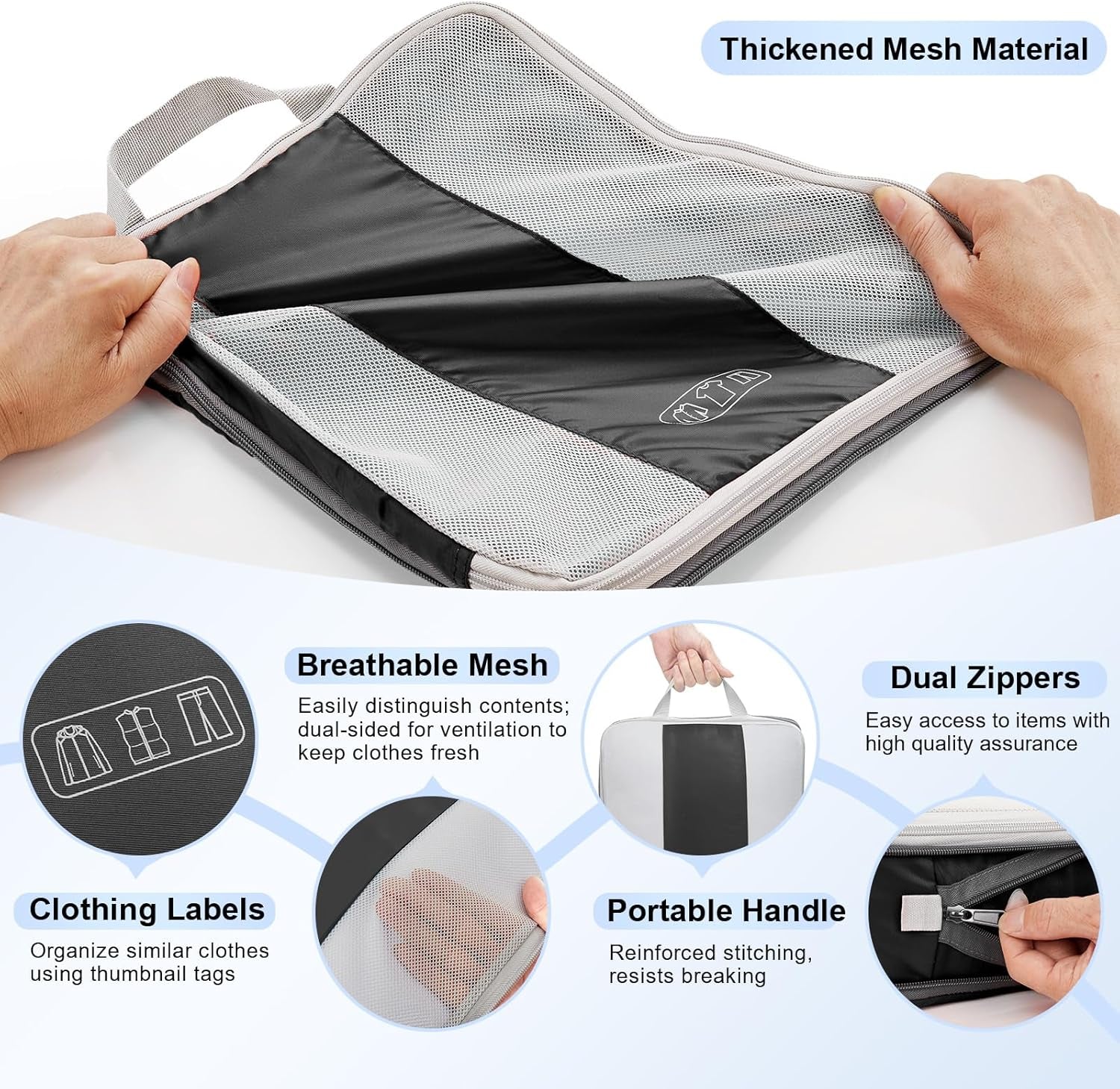 10 Set Compression Packing Cubes for Travel Essentials,Compressible Expandable Packing Cubes for Suitcase, Luggage Garment Bags for Travel,Handy Helper for Organizing Clothes(Black)