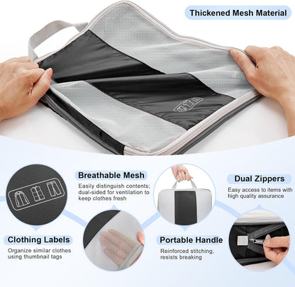 10 Set Compression Packing Cubes for Travel Essentials,Compressible Expandable Packing Cubes for Suitcase, Luggage Garment Bags for Travel,Handy Helper for Organizing Clothes(Black)