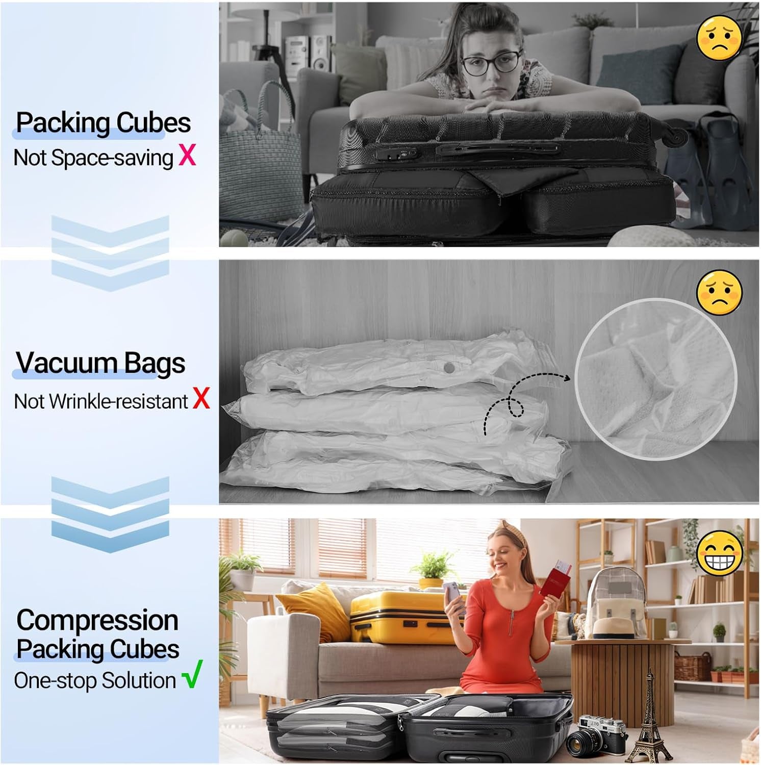 10 Set Compression Packing Cubes for Travel Essentials,Compressible Expandable Packing Cubes for Suitcase, Luggage Garment Bags for Travel,Handy Helper for Organizing Clothes(Black)