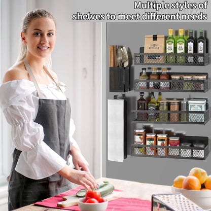 Magnetic Fridge Organizer | 6-Piece Spice + Paper Towel Rack