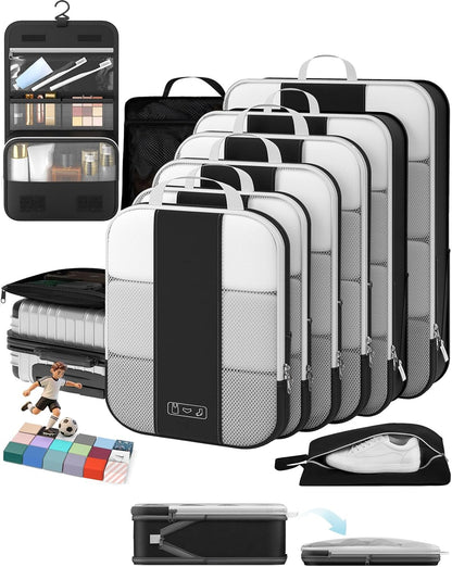 10 Set Compression Packing Cubes for Travel Essentials,Compressible Expandable Packing Cubes for Suitcase, Luggage Garment Bags for Travel,Handy Helper for Organizing Clothes(Black)