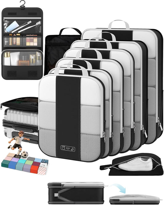 10 Set Compression Packing Cubes for Travel Essentials,Compressible Expandable Packing Cubes for Suitcase, Luggage Garment Bags for Travel,Handy Helper for Organizing Clothes(Black)