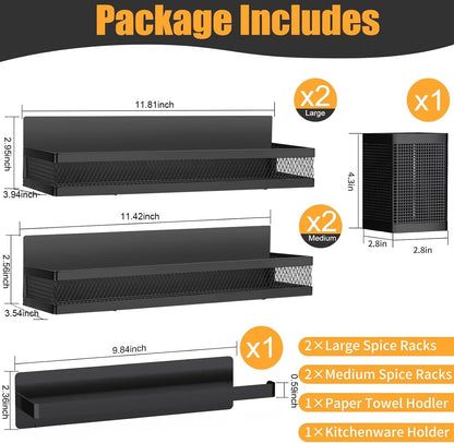 Magnetic Fridge Organizer | 6-Piece Spice + Paper Towel Rack
