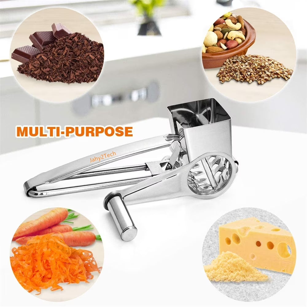 JLLOM Cheese Grater, Rotary Cheese Grater Handheld with 3 Drum Blades, Rotary Handheld Cheese Shredder Grater Stainless Steel