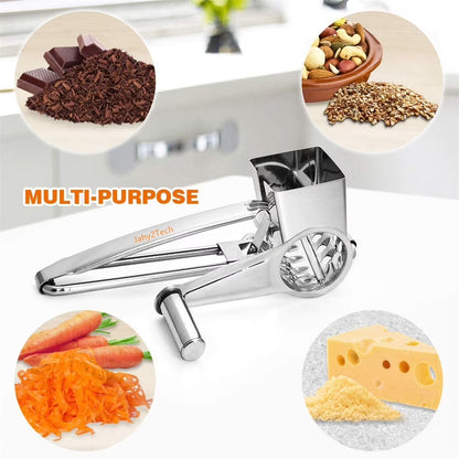 JLLOM Cheese Grater, Rotary Cheese Grater Handheld with 3 Drum Blades, Rotary Handheld Cheese Shredder Grater Stainless Steel
